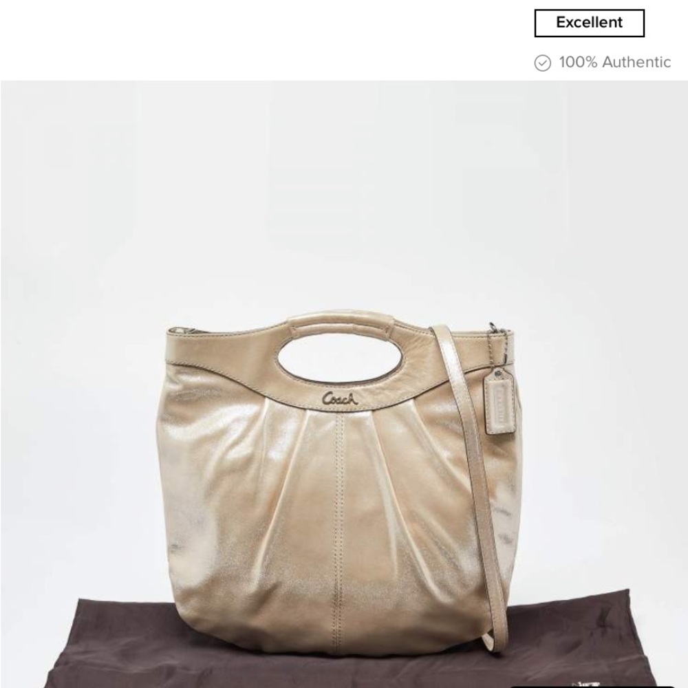 Coach Beige Shimmer Suede Hobo Crossbody